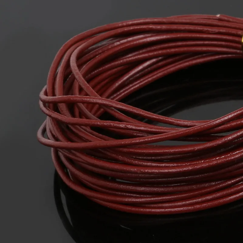 Диаметр 1,5 мм, 5 м/лот, цветная круглая проволока из натуральной кожи/нитяная веревка, Шнуры Веревки для ювелирных изделий, сделай сам, для изготовления браслетов - Цвет: Burgundy