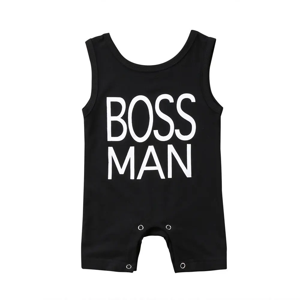 2018 Boss Man крутой хлопковый комбинезон без рукавов для новорожденных мальчиков