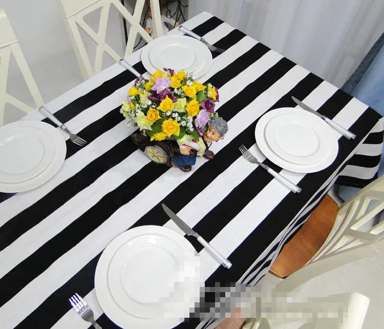 

Free shipping black and white striped tablecloth kitchen 100%canvas table cloth rectangular many sizes toalha de mesa
