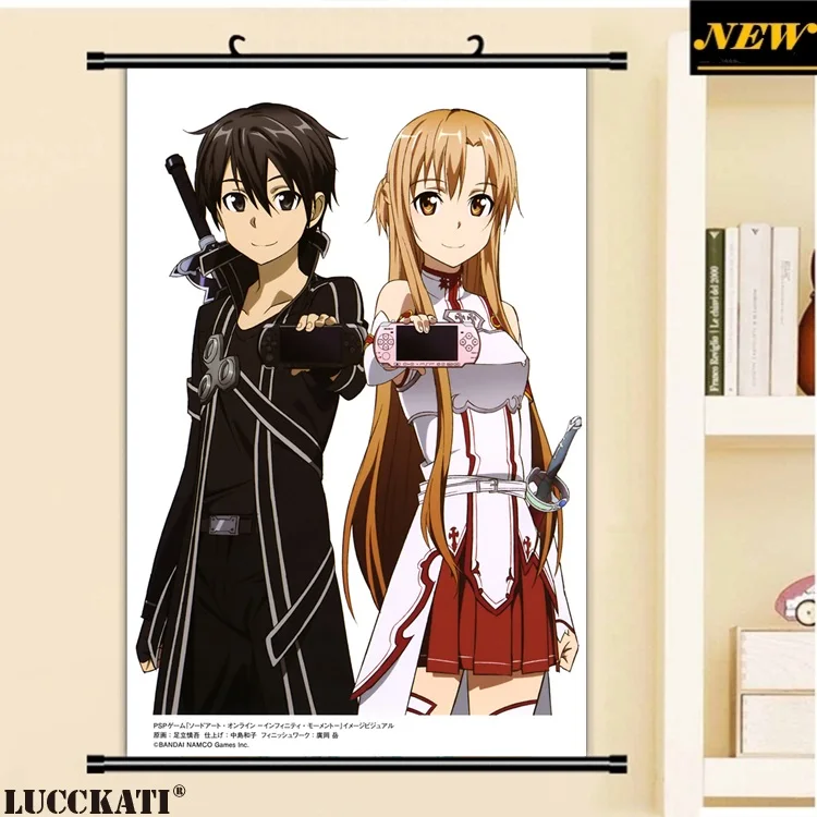 40X60 см Sword Art онлайн Sao Asuna Kazuto kirito, мультяшное художественное искусство, Настенная картина, прокрутка, холст, живопись, плакат