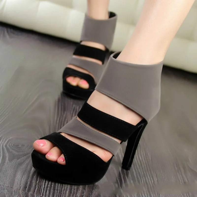 

New Design Fashion Colorblock Peep Toe High-heeled Pumps Stiletto High Heels Sandals Nude Mixed Colors Woman Shoes SP-12