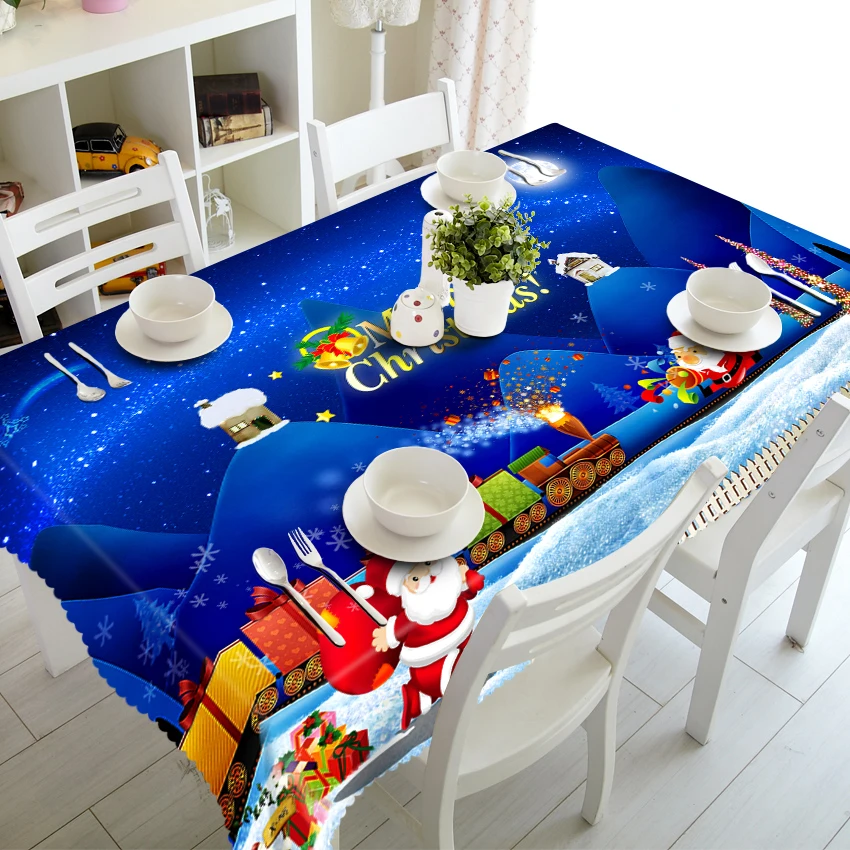 Blue Christmas Night tablecloth Cartoon Santa 3D Table Cloth Thicken Polyester Round Dining Table Cover Decorative Blue Christmas Night tablecloth Cartoon Santa 3D Table Cloth Thicken Polyester Round Dining Table Cover Decorative