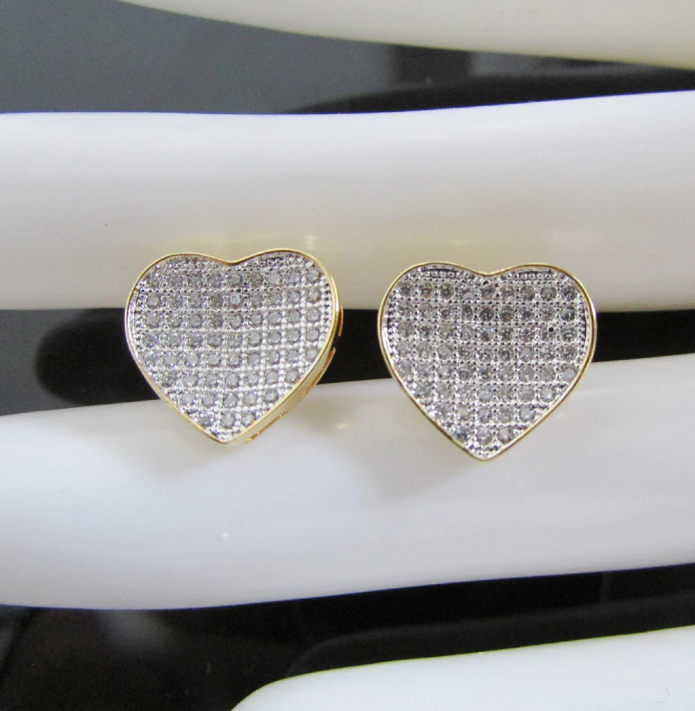 Желтое Золото/родий два цвета микро проложить сердце со стрелой cz хип хоп bling 925 Серебряные женские серьги