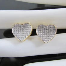 Желтое Золото/родий два цвета микро проложить сердце со стрелой cz хип хоп bling 925 Серебряные женские серьги
