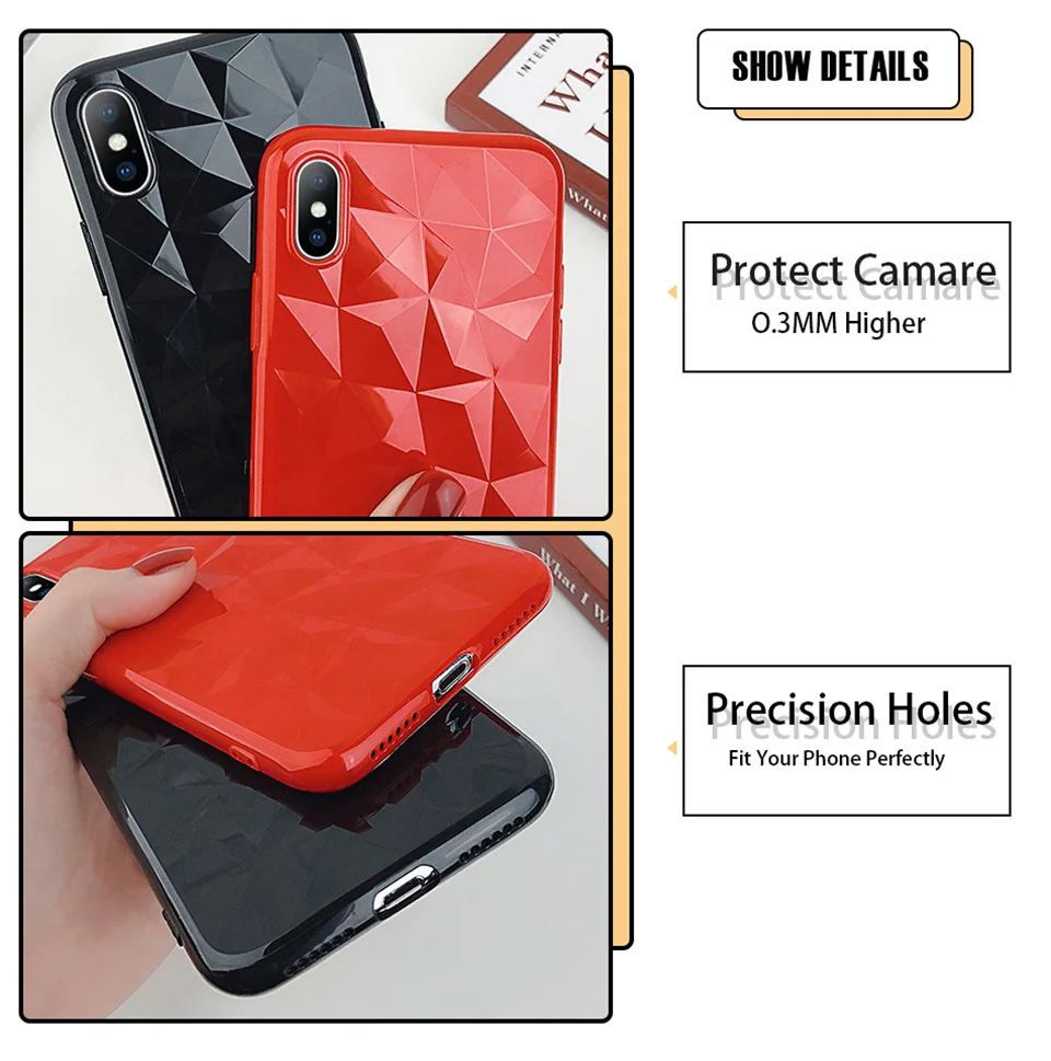 Lovebay чехол для телефона для iPhone 6 6s 7 8 Plus X XR XS Max модные яркие цвета 3D Алмазная текстура мягкий ТПУ чехол для телефона