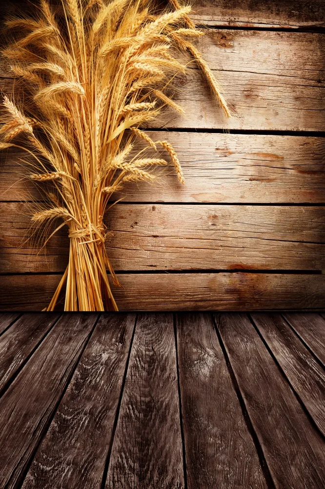 

Laeacco Wheat Ears Harvest Wooden Board Floor Portrait Photography Background Customized Photographic Backdrops For Photo Studio