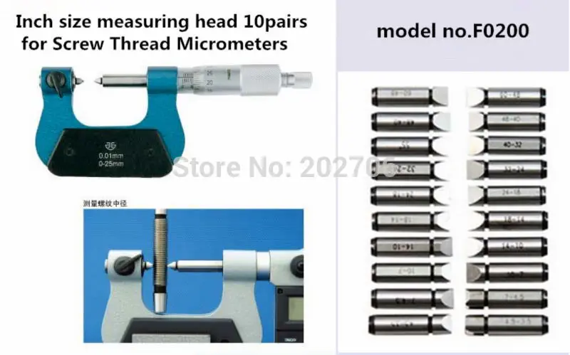 

F0200 Williams thread Inch size measuring head 55 degree 10pairs for Screw Thread Micrometers