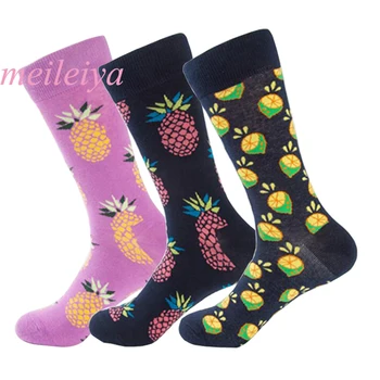 

MEI LEI YA 1 Pair Harajuku Men Socks Cotton Autumn-Winter Fruit Patter Socks Art Socks Lattice Men And Male Long Socks HS-70