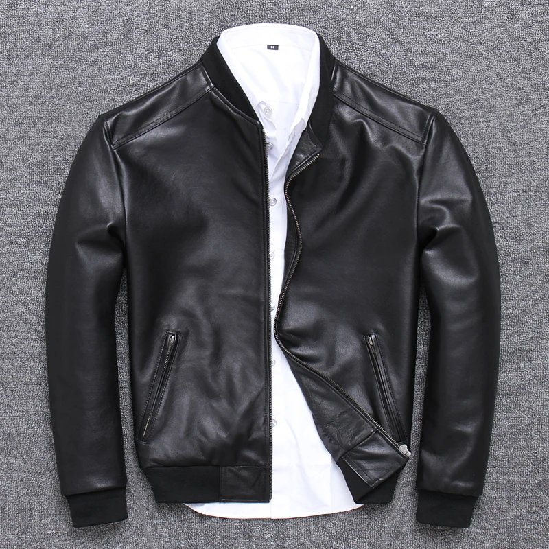 

2019 Mens Leather Jacket Sheepskin Coat Genuine Leather Jacket Men Spring Autumn Plus Size Light Bomber Jacket U-352 KJ2282
