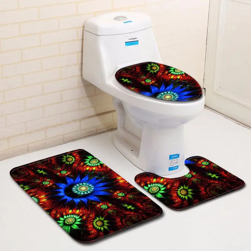 Zeegle 3D Flower Printed 3pcs/set Bathroom Mat And Rugs Flannel Bath Mat Set Anti-slip Bathroom Floor Mats Toilet Mats Bath Rugs