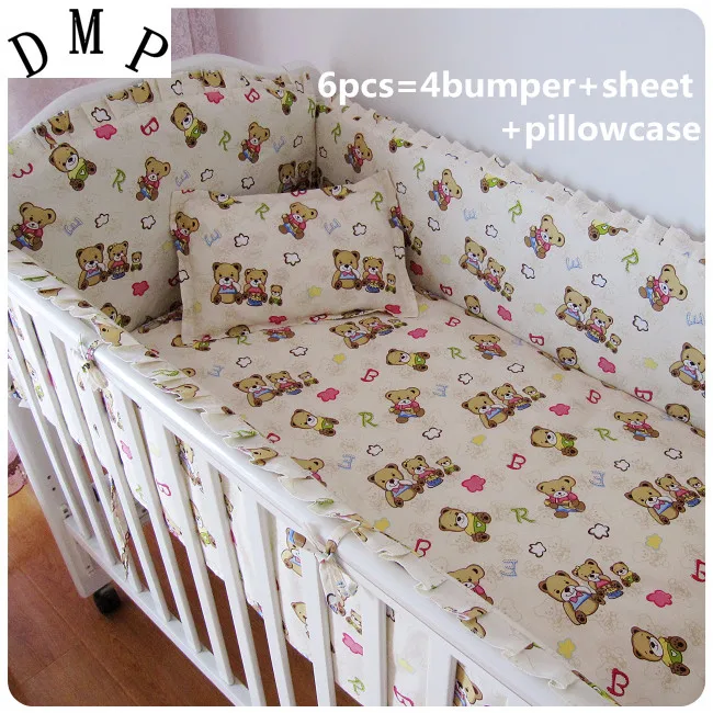 

Promotion! 6pcs Bear Baby bedding kit bed around pillow piece set(bumpers+sheet+pillow cover)