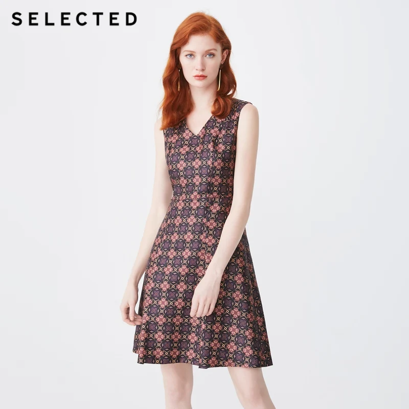 

SELECTED Spring Geometrical Print V Neckline Slim Fit Dress S|41912J526