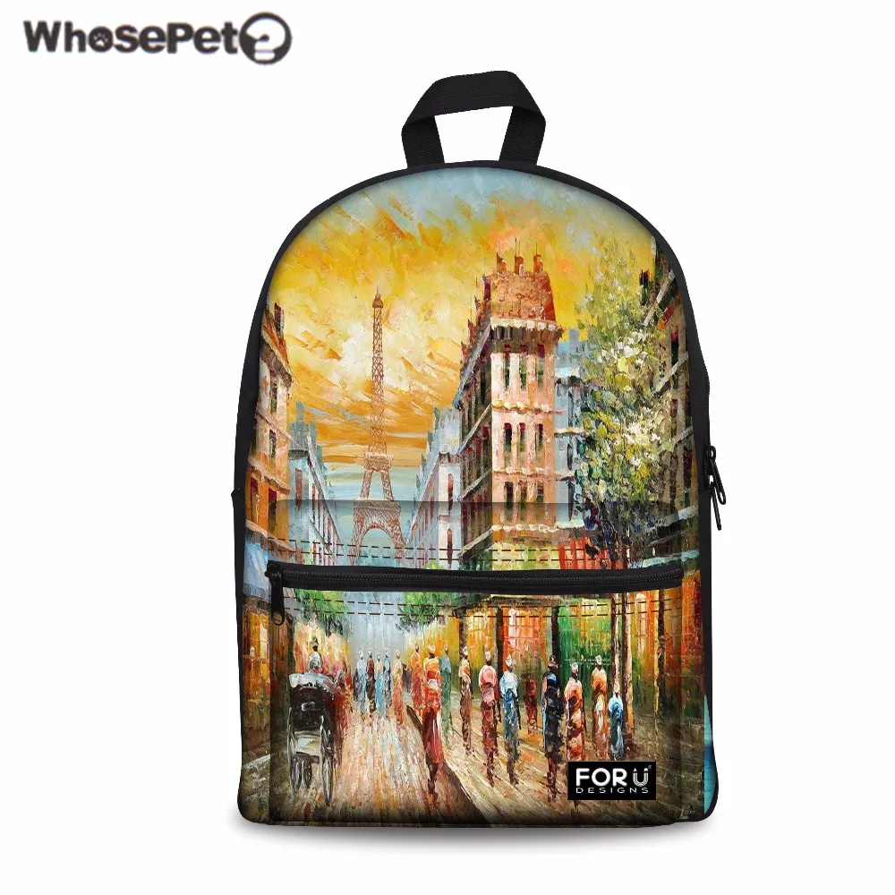 

WHOSEPET Women Backpack Eiffel Tower Print Rucksack Teenager Girls Daily Bagpack Preppy Style Student School Bag Travel Daypack