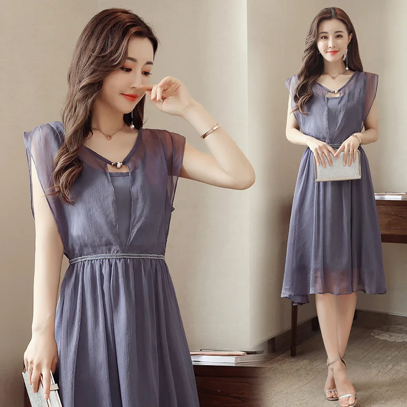summer new Korean style large size women's fashion slim waist pure