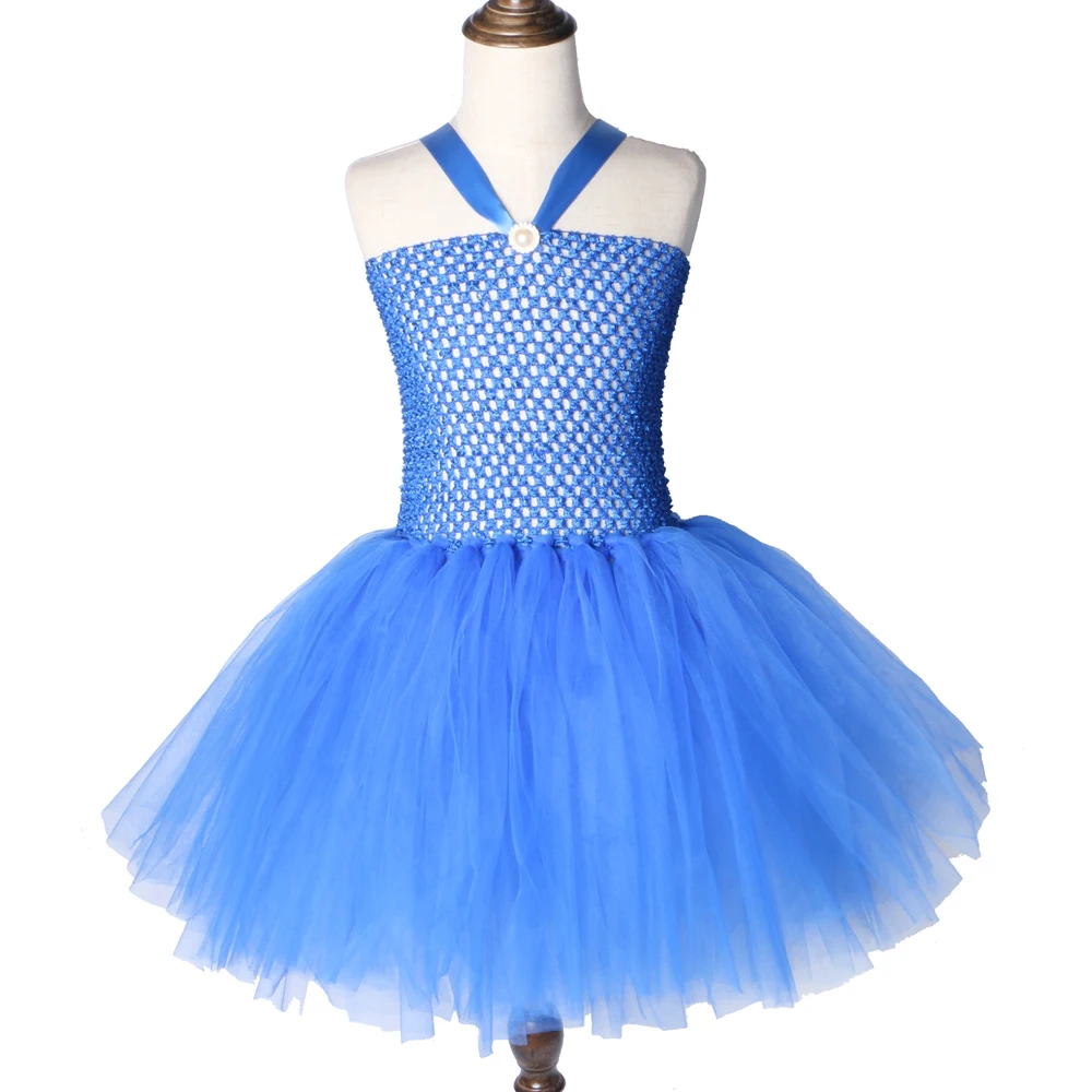 Solid Royal Blue Children Girls Tutu Dress Knee Length Tulle Princess