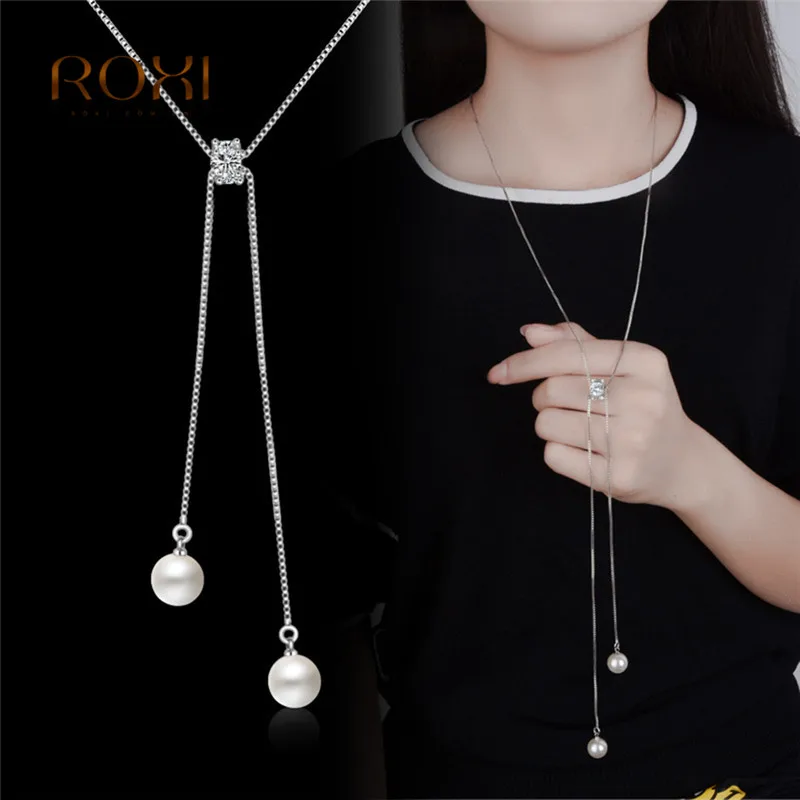 

Women Fashion Long Pearls Sweater Necklace Micro Pave Zircon With Pearl Charm Pendant Necklaces All-match Cothes Accessories Z4