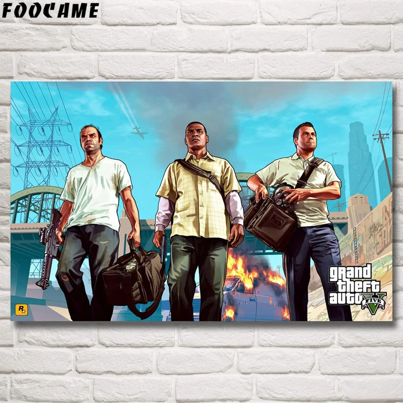 Foocome Grand Theft Auto V GTA 5 игровые постеры и принты шелковые картины настенные декорации