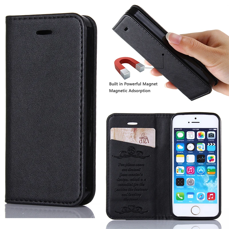 5S Case Magnet Book Stand Card Slot Embossing for Case font b iPhone b font 5S