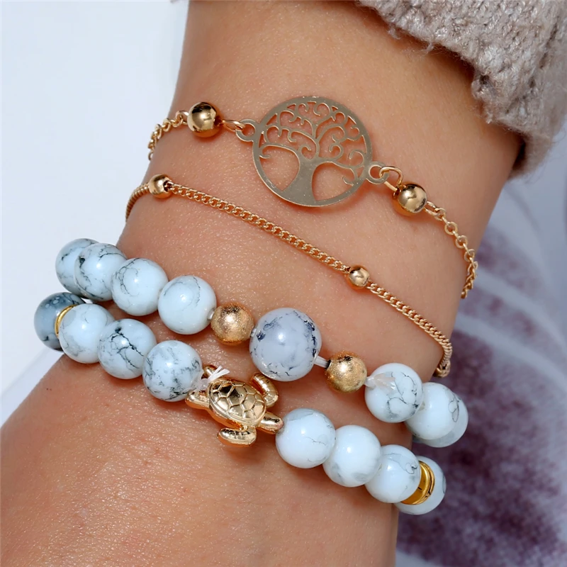 L& H 4 шт./компл. дизайн Boho браслеты Набор модные бусы браслеты для женщин карта/Морской браслет с черепахой браслеты для подарки на день рождения