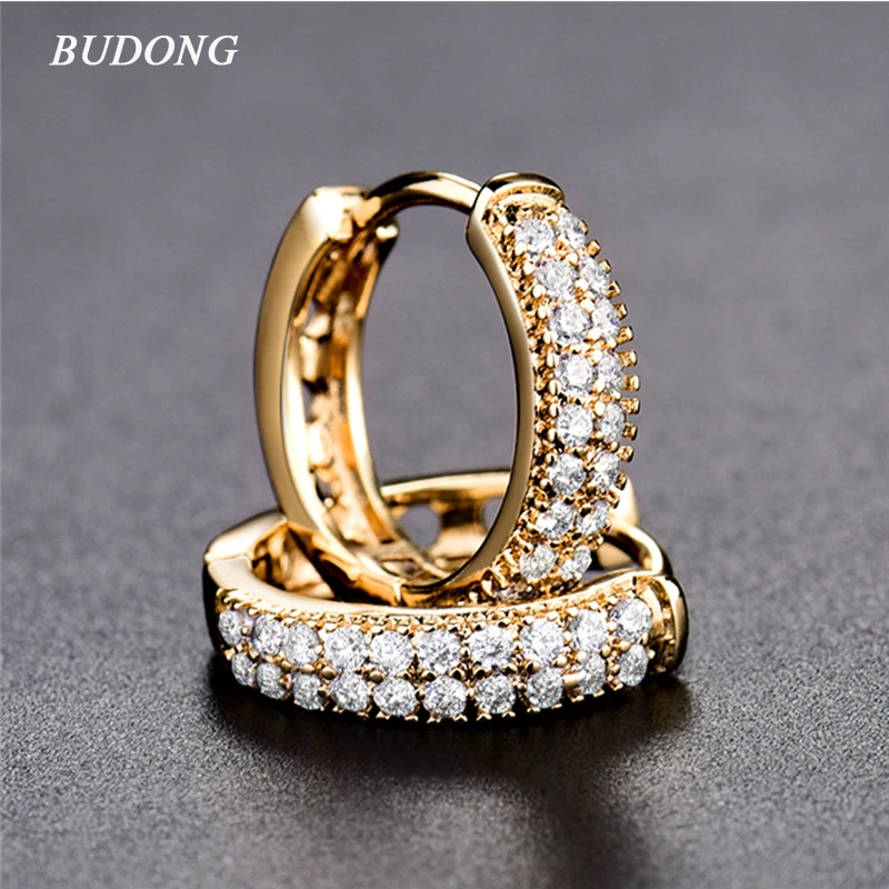 

BUDONG Round Crystal Hoop Earrings for Mother Silver/Gold-Color Zirconia Hoop Luxury Infinity Earring Jewelry for Women XUE177