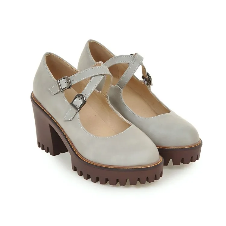 Plus Size 34-43 Women Pumps Fashion Cross-Strap Shoes Woman 2 Type Square Medium High Heels Black Gray Beige Lady Shoes Women (15)