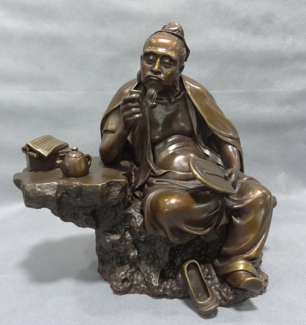 

12" China Pure Bronze FengShui The tasters God Fan Tea Sage Man technics Statue