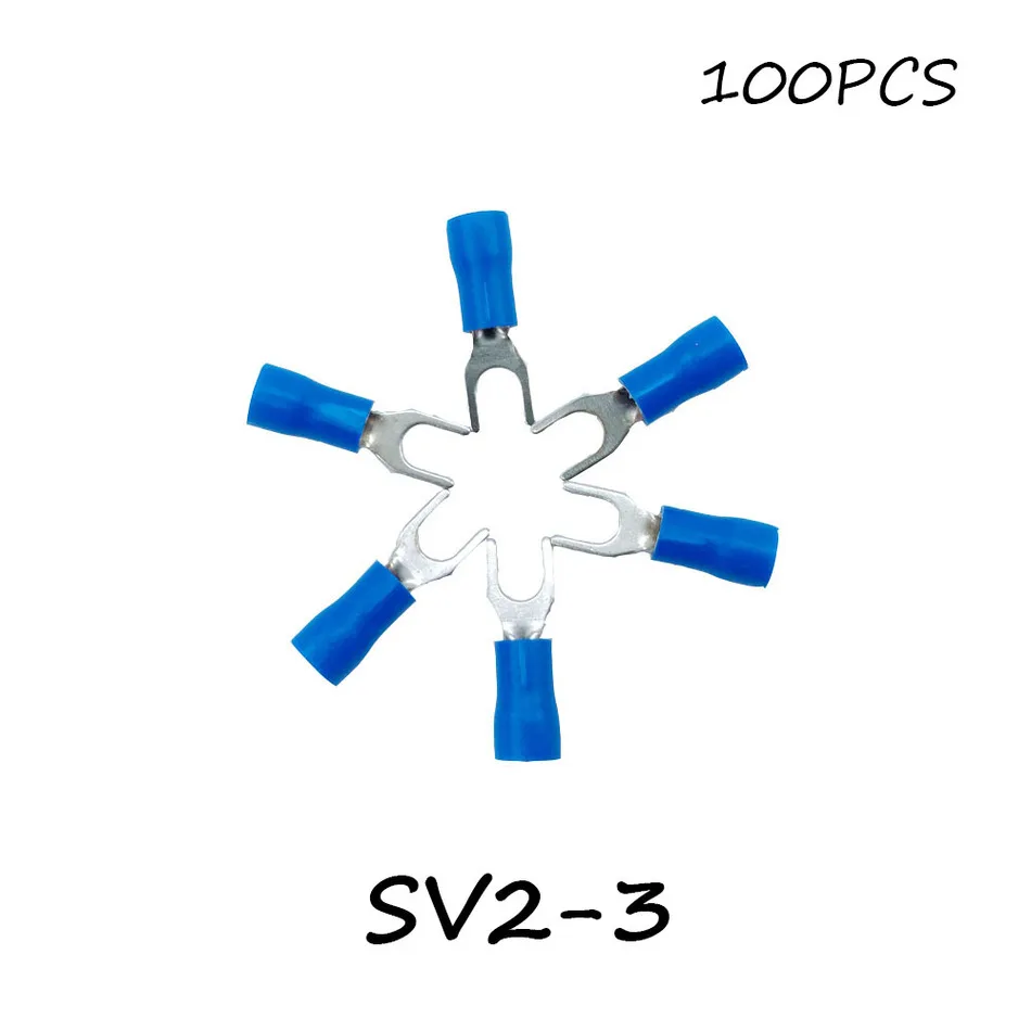 SV2 3 100PCS/Pack Blue Insulated Spade Terminal Block Connector
