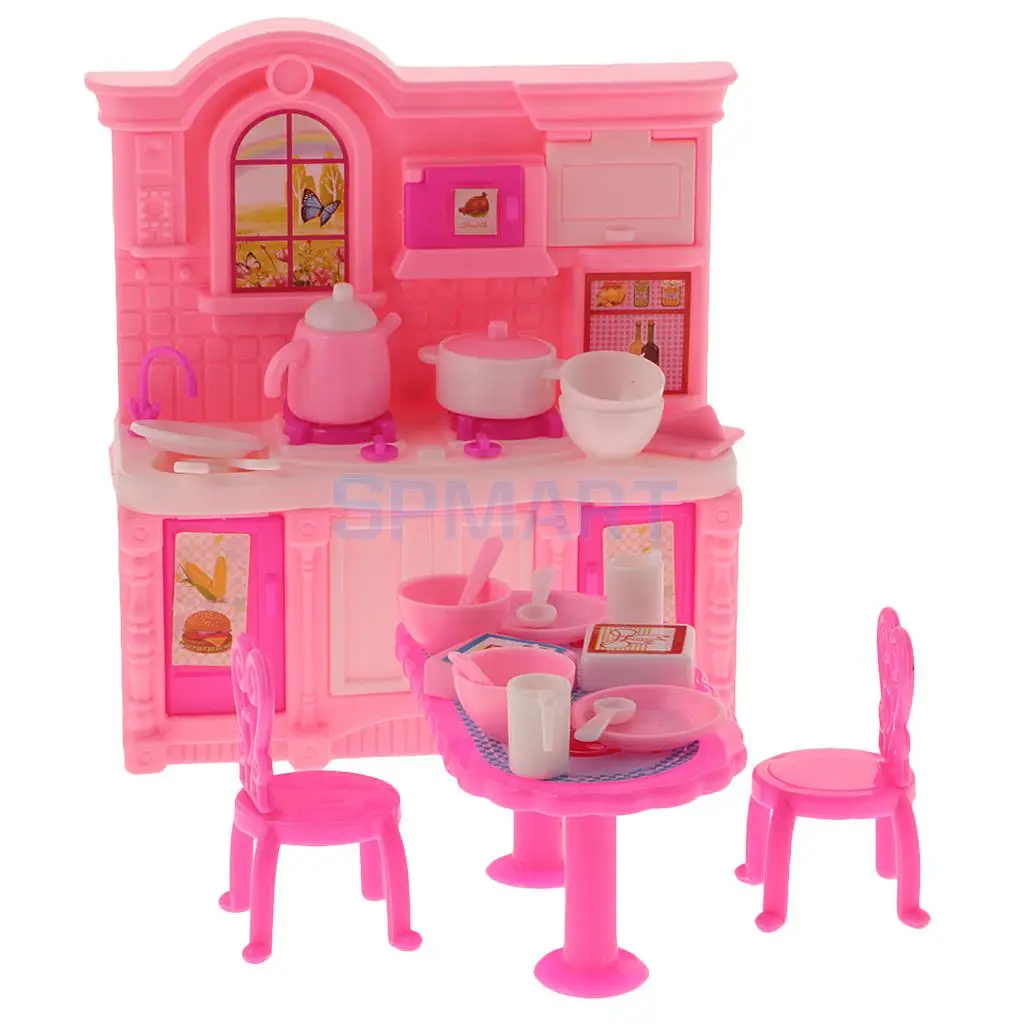 26Pcs Doll Kitchen Accessories Dining Table Chairs Dinnerware