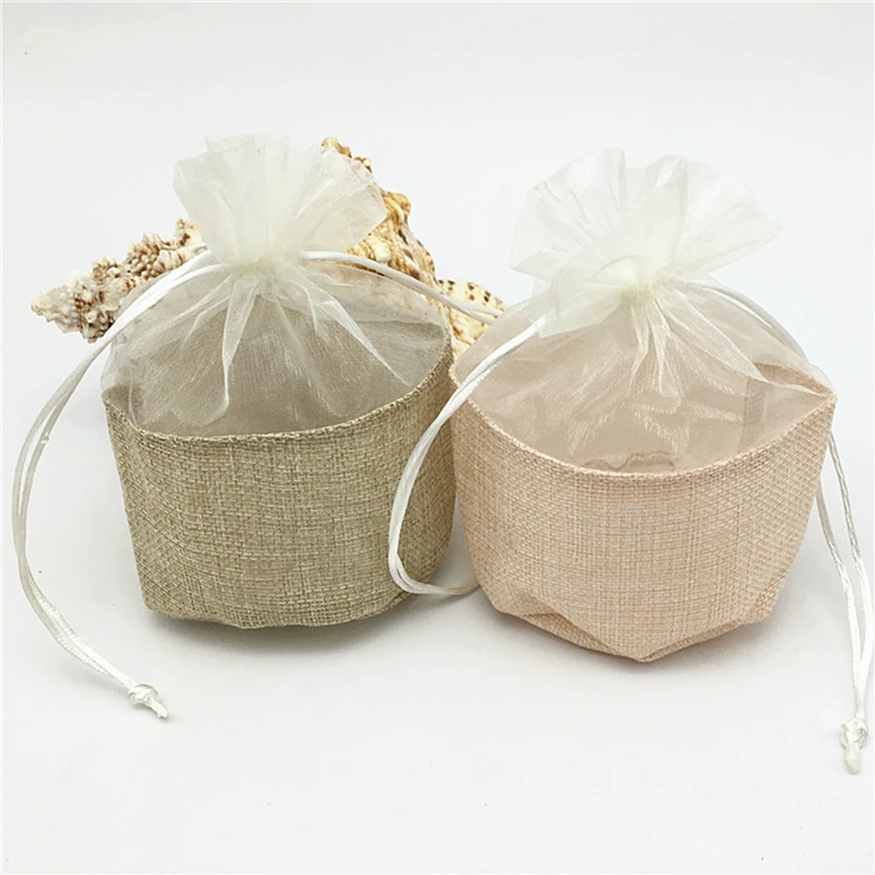 

Pack of 30 Organza Gift Packaging Bag 5.5"x6.2" Party Candy Favor Sack Linen Jute Drawstring Pouch Wedding Favor Bag