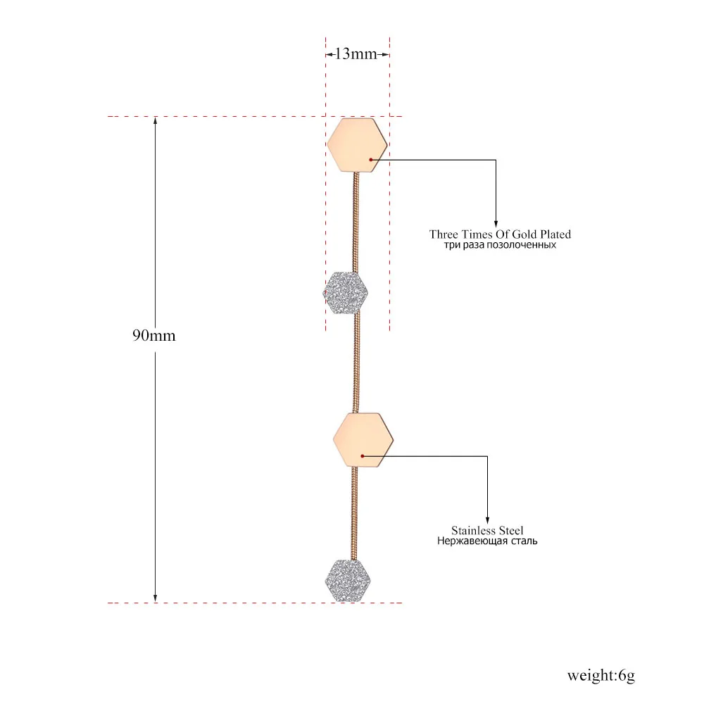 Lokaer Мода в богемном стиле розово-золотой, геометрической формы с шестигранной головкой Титан Нержавеющая сталь кисточкой серьги в виде капель для Для женщин летний подарок E19127