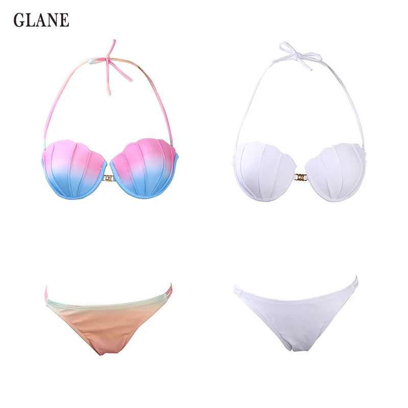 

Sexy Womens Bikini Set Bell Print Halter V-neck Bra BIkinis Padded Push-up Bikini Swimsuit Bathing Suit Swimwear Beachwear
