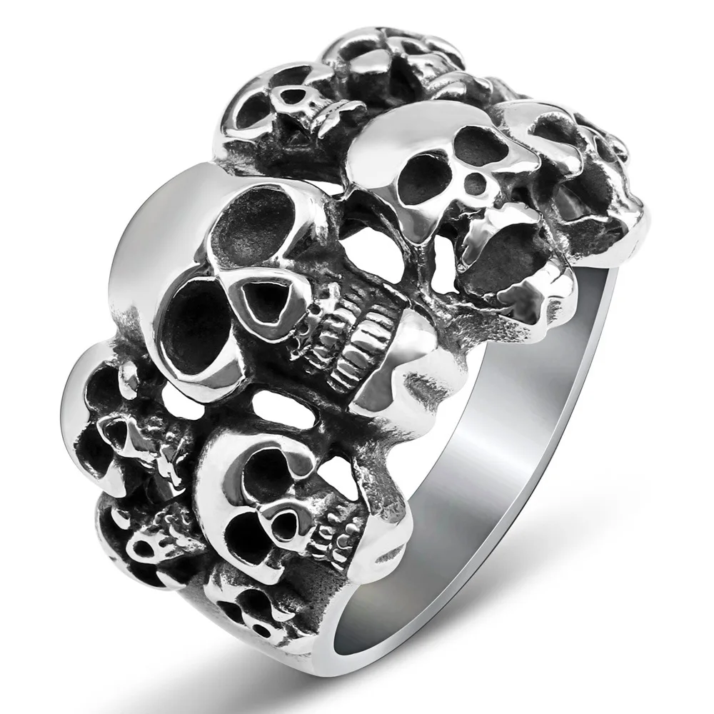 

FUNIQUE Gothic Vintage 316L Stainless Steel High Quality Biker Ring Punk Lots of Skull Ring Fashion Jewelry Skeleton Ring Men