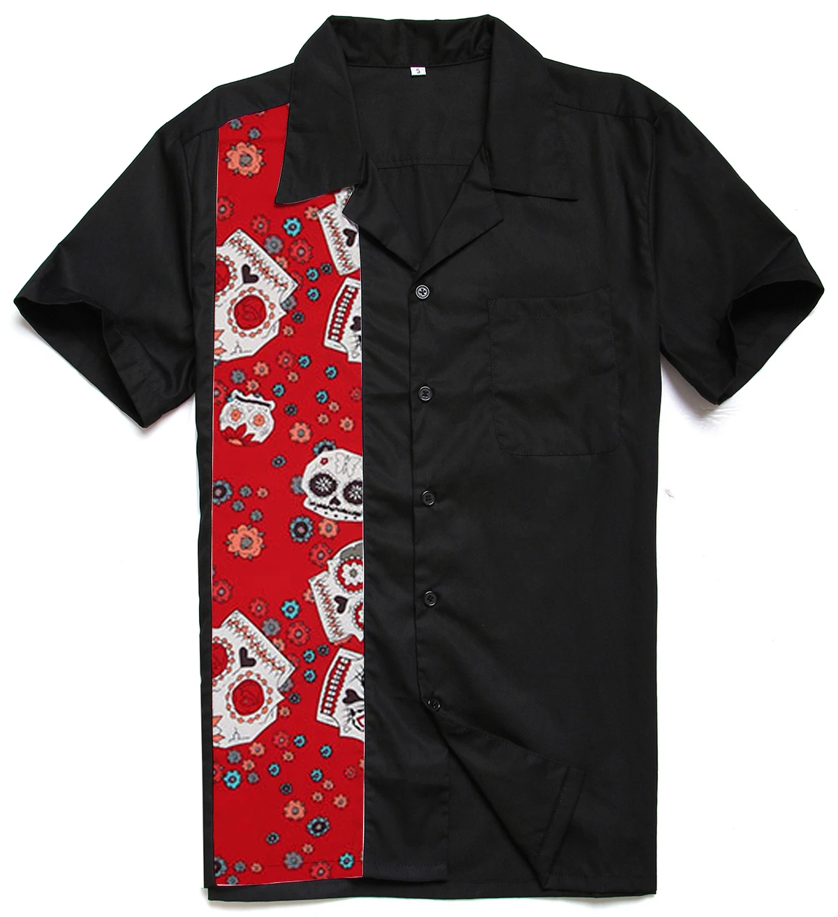 

New Arrived Male Fashion Camisa Social Masculina Red Skulls Printing Panel Rock N Roll Casual XXL Size Elvis Men Shirts