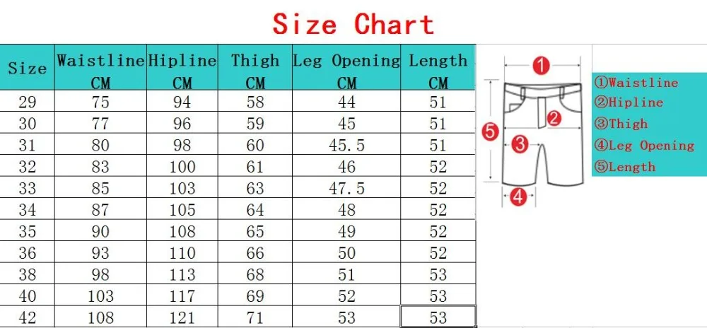 short jeans size chart