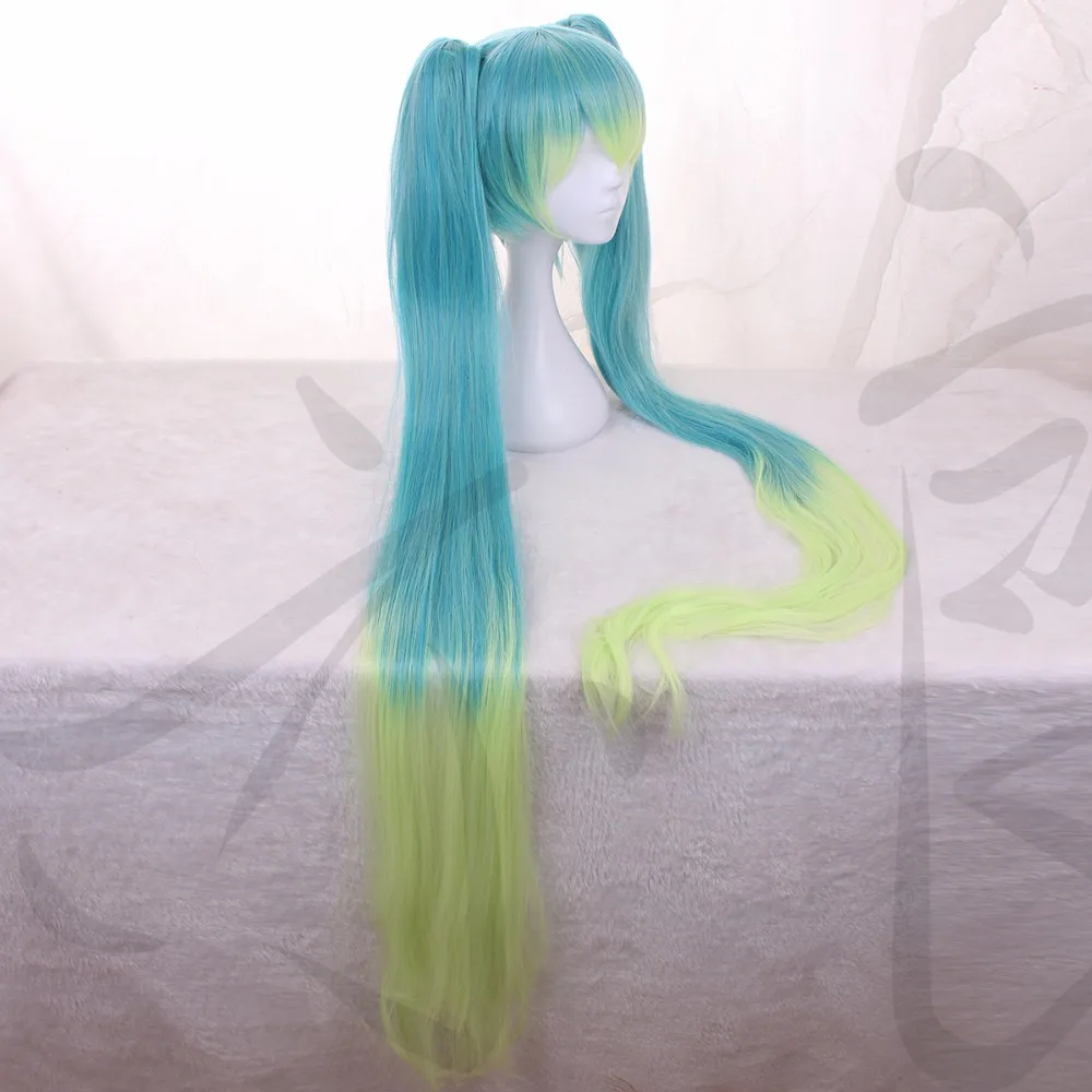 Вокалоид Хацунэ Мику гоночный парик конские Хвосты Косплей парик длинные волосы на лице синий зеленый градиент цвета