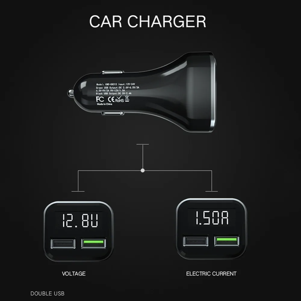 Универсальный двойной USB DC 5V QC 3,0 светодиодный дисплей напряжения тока Автомобильное зарядное устройство адаптер