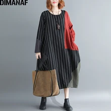 DIMANAF Women Dress Plus Size Large Clothing Autumn Female Lady Vintage Vestidos Striped Patchwork Casual Oversized Loose Black DIMANAF Women Dress Plus Size Large Clothing Autumn Female Lady Vintage Vestidos Striped Patchwork Casual Oversized Loose Black