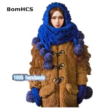 BomHCS милый длинный шарф шапка с 9 помпонами зима теплая ручной работы вязаная шапка-шарф и перчатки(2 шт