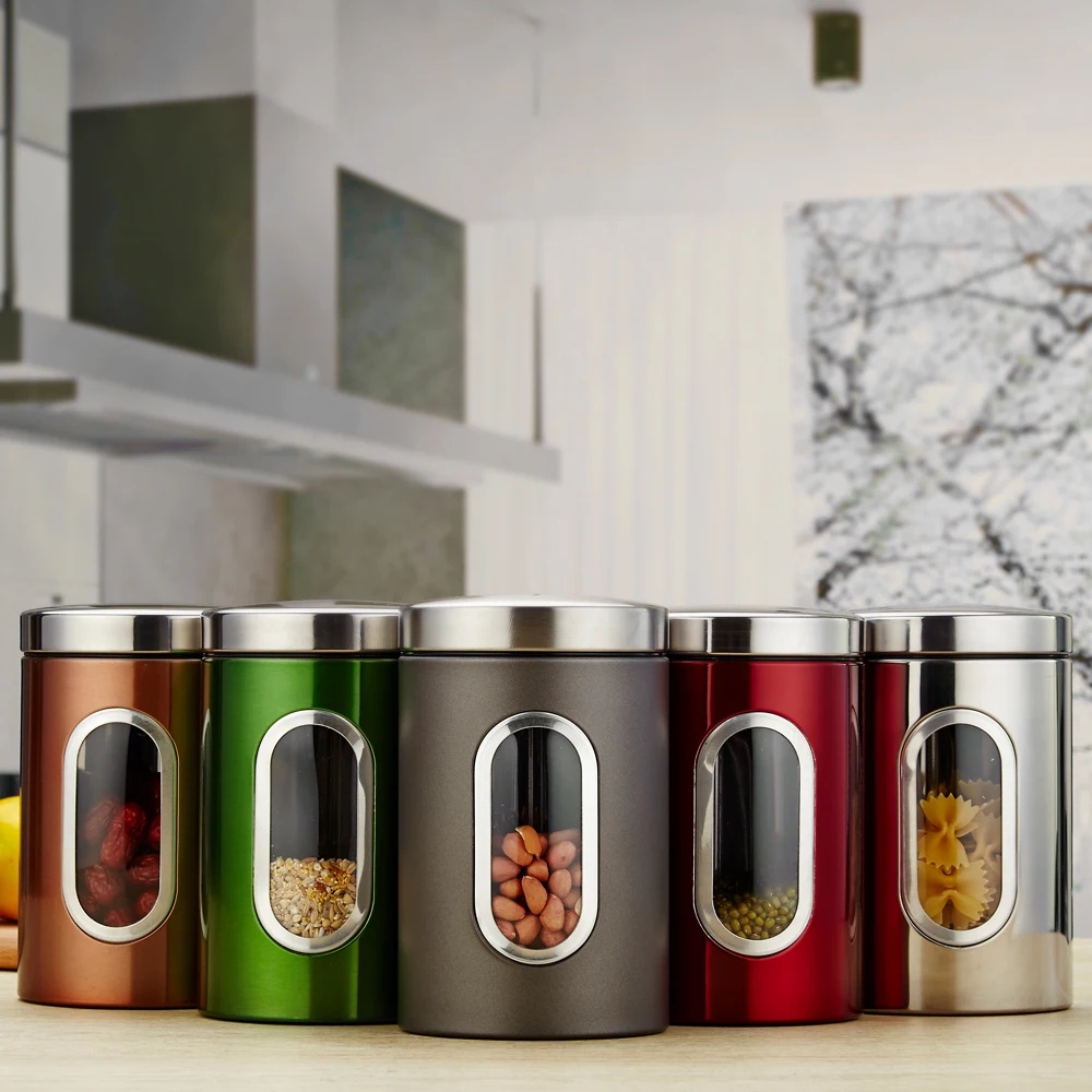 

3pcs/set Food Storage Container Tea Storage Set with Lids Grain Storage Tank with Transparent View Window Food Storage Box