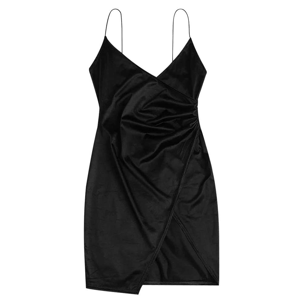 ZAFUL Cami Crossover Asymmetric Dress - Color: Black