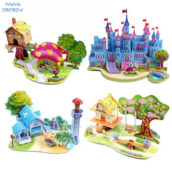 

DIY 3D Puzzle Building model Jigsaw Kid Early learning Castle Construction toys gift For Children Puzzle Boys and Girls Toys 2PC