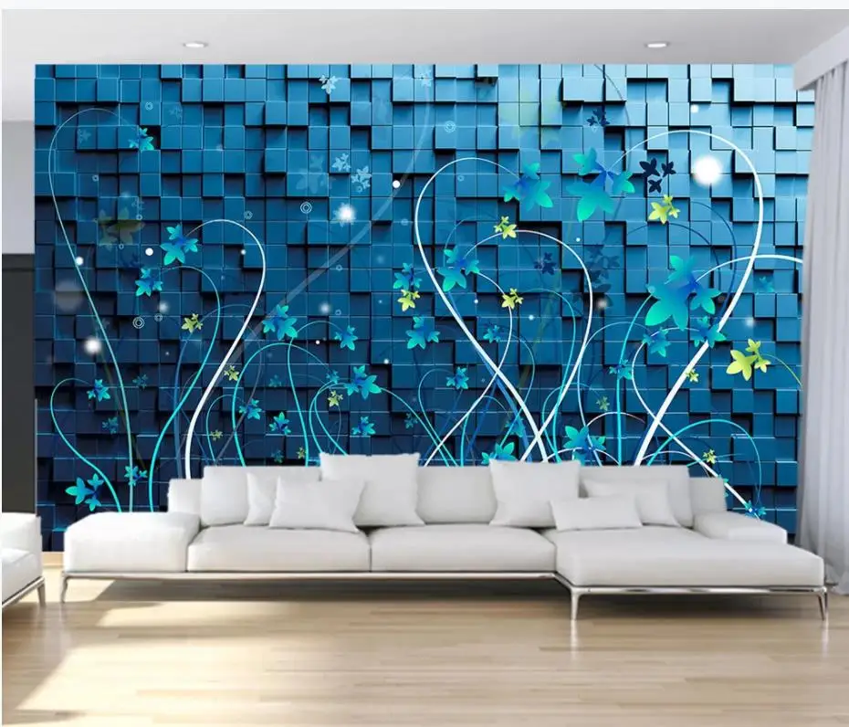 Custom Any Size Mural Wallpaper Stereo squares featured lines flowers living room background wall painting Custom Any Size Mural Wallpaper Stereo squares featured lines flowers living room background wall painting