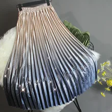 Осенне-зимняя постепенная смена цвета полубоди юбка бархатная плиссированная органная ОБЖИМНАЯ нить Металл Longuette темперамент elegantFemale