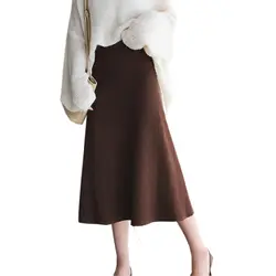 Новый Для женщин миди плиссированная юбка Высокая Талия Евро-американский модный элегантный осень-зима вязаная юбка высокое качество FP1442