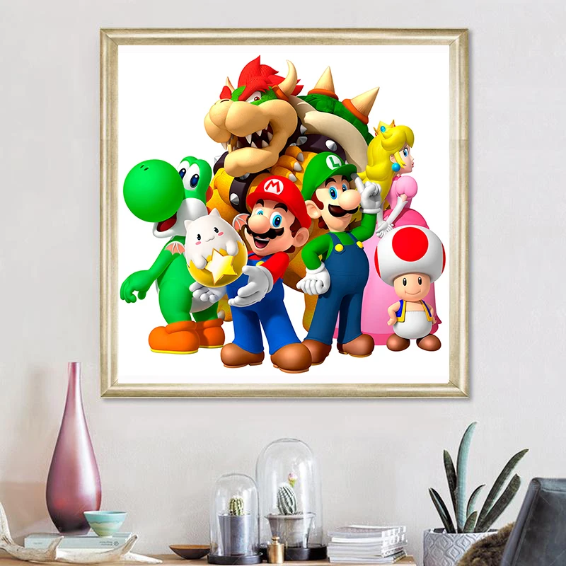 Распродажа 5D круглая Алмазная картина diy Алмазная вышивка крестиком домашняя декоративная Бриллиантовая мозаика Super Mario family KBL