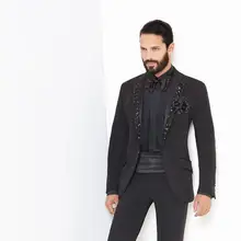 Лидер продаж; черные свадебные костюмы для мужчин лацкан с тупым углом для выпускного вечера костюм к ужину комплект из двух предметов жениха смокинги пиджак+ Штаны+ галстук-бабочка