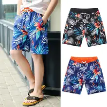 Новая пляжная одежда для мальчиков высокая эластичная одежда для купания с принтом листьев детские пляжные шорты летние повседневные шорты бандажная одежда для серфинга