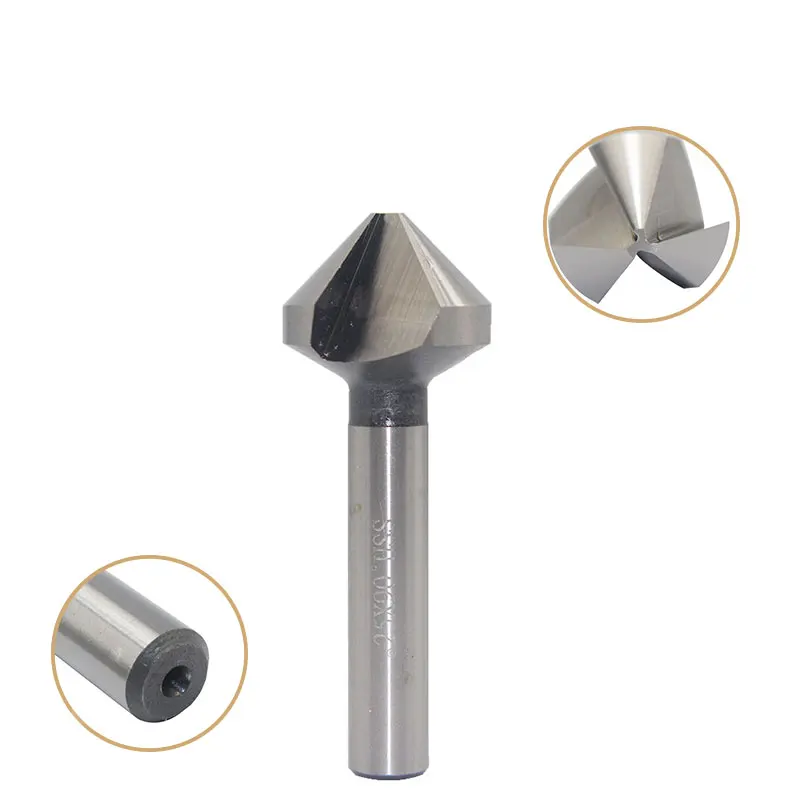 1pc 25mm Chamfer Tool Hss Three Flute 90 Degree Round Shank Countersink