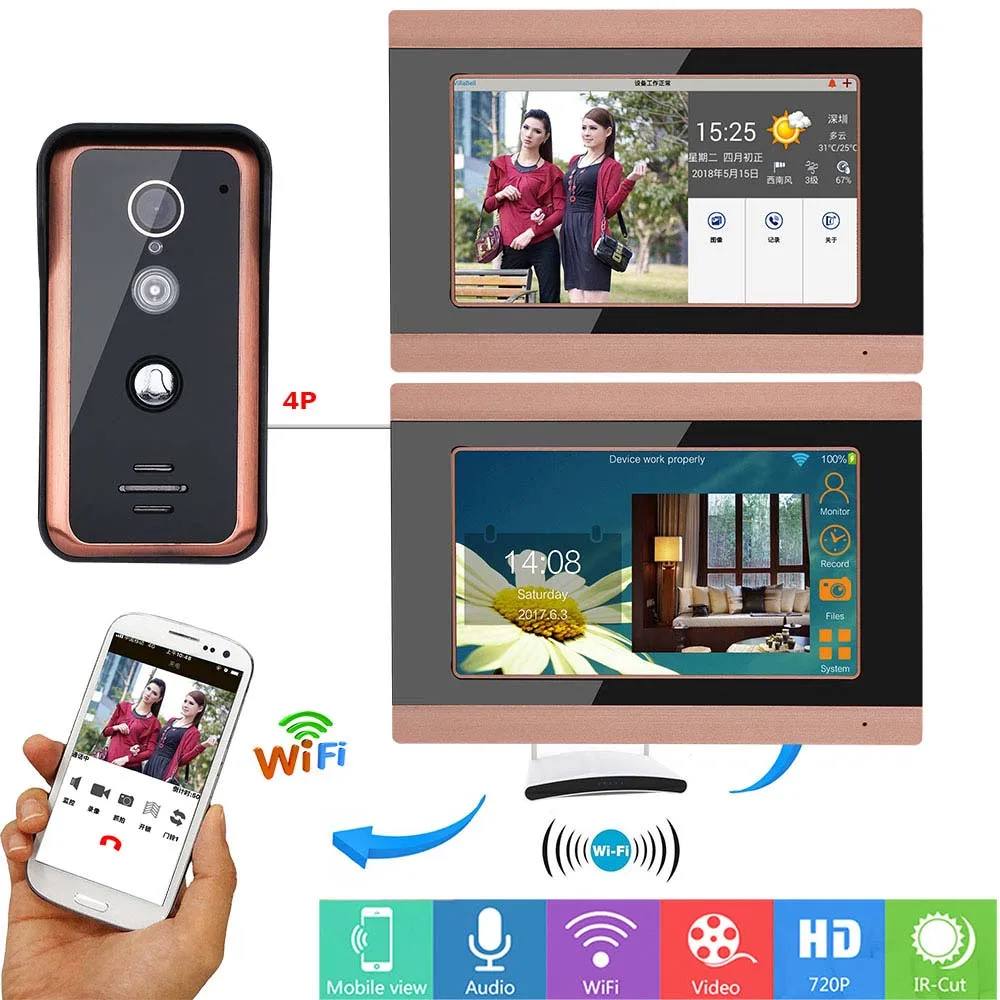 7 inch 2 Monitors Wired Wifi Video Door Phone Doorbell Intercom Entry System with 1000TVL Wired IR-CUT Camera Night Vision 7 inch 2 Monitors Wired Wifi Video Door Phone Doorbell Intercom Entry System with 1000TVL Wired IR-CUT Camera Night Vision