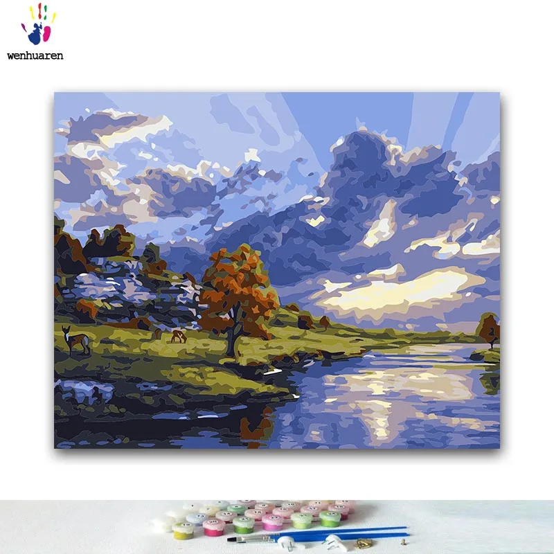 

DIY Coloring paint by numbers Forest landscape and animals paintings by numbers with kits 40x50 framed